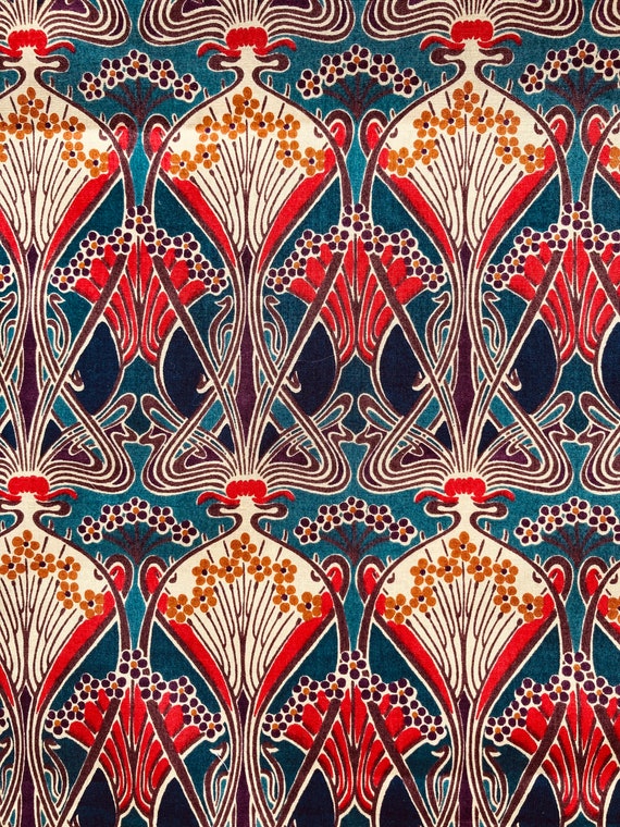 A gorgeous Liberty Tana Lawn Navy, Red and Mustard, Vintage ‘Ianthe’ 17 x 10” fabric.