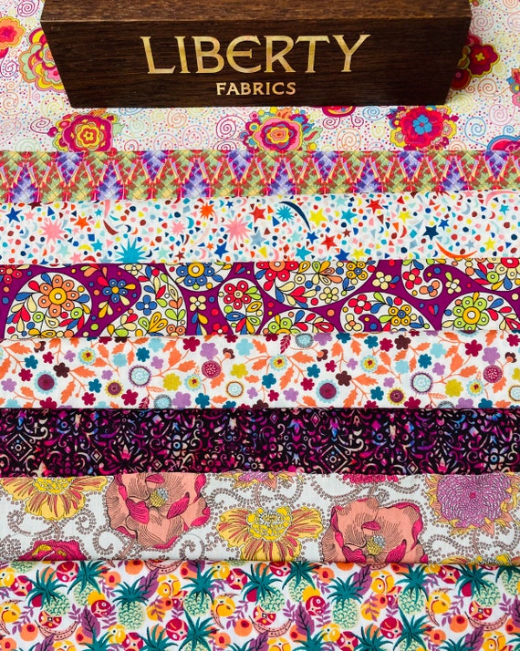 Liberty Tana Lawn ‘Fiesta’ fabric pack. 8 different pieces, cut to a generous 6”x 9”