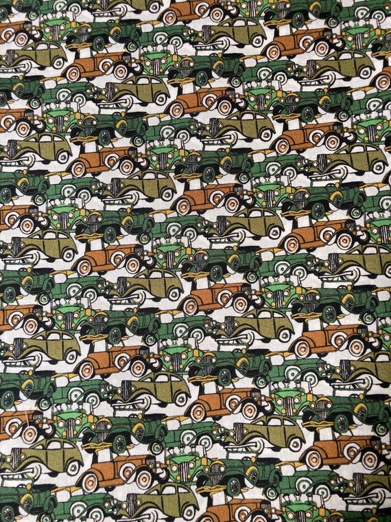 Novelty Green ‘Roaring Wheels’ Liberty Tana Lawn 13”x 9” #Adele
