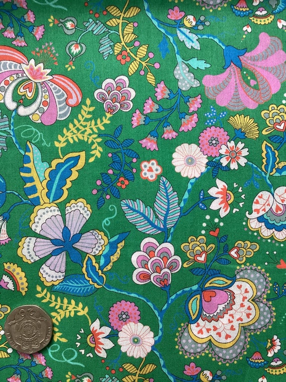 A lovely Green and Pink ‘Mabelle’, Liberty Tana Lawn 45 x 45 cms. Limited Edidtion Colour Way. Patchwork Crafting