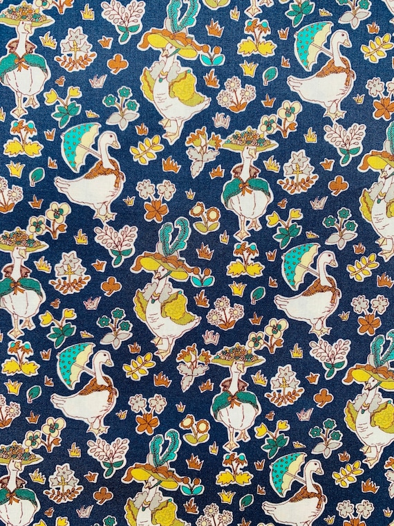 A fun novelty Blue, Yellow and Green ‘Goosey Gladrags’ Liberty Tana Lawn 13”x 9”