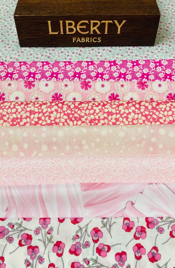 A Lovely Liberty Tana Lawn ‘Purely Pinks’ fabric Pack. 8 pieces, 6”x 9”