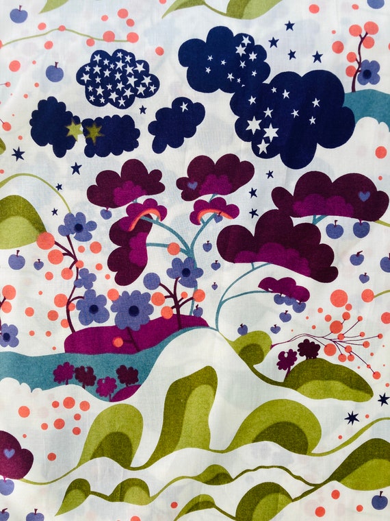 Liberty Novelty Purple and Green ‘MIM’ Tana Lawn Vintage 40 x 50cm fabric. Patchwork Crafts