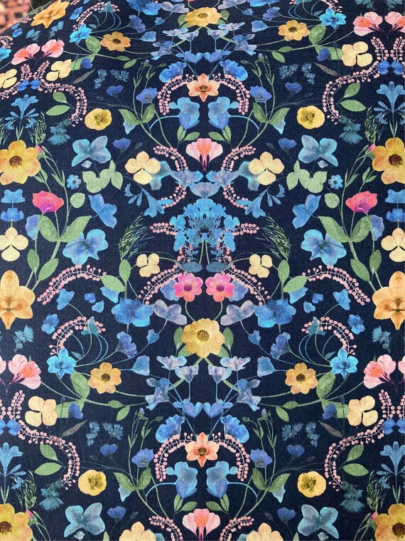 A Beautiful Navy Blue And Pink ‘Aurora’ Liberty Tana Lawn 13”x 9” Crafting Patchwork