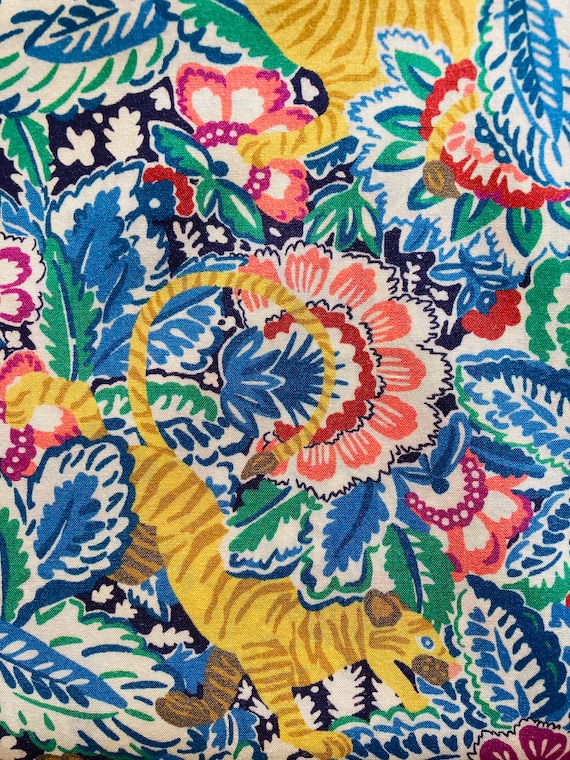 Blue and Yellow Novelty Tiger Liberty Tana Lawn 13”x 9” fabric. ‘Prince Milo’