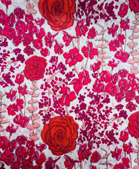 A Beautiful Pink and Red ‘Valerie’s Flowers’ Liberty Tana Lawn 13”x 9” Crafting Patchwork