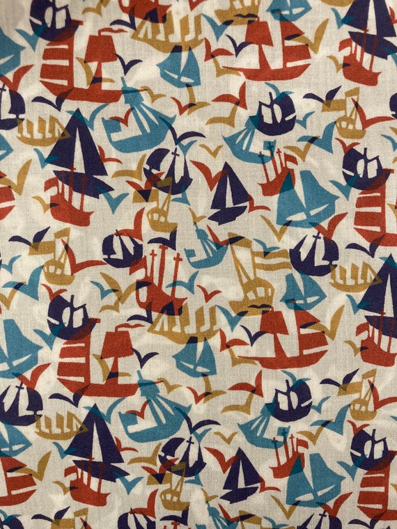 Liberty Tana Lawn Vintage 13”x 9” ‘Set Sail’, boats, ships. Ideal for making a face mask.