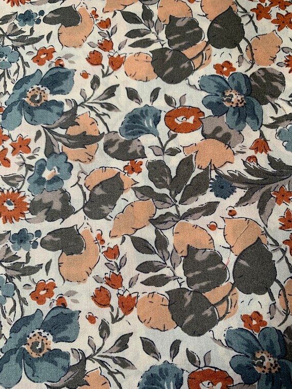 Liberty Tana Lawn Vintage ‘Poppy and Honesty’ Orange and Grey fabric 13 x 9” Patchwork Craft