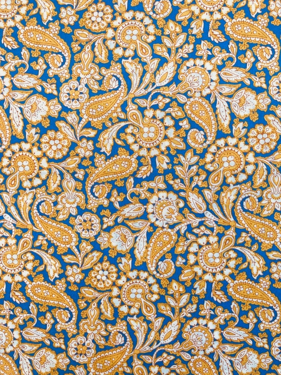 A Discontinued Liberty Tana Lawn 13 x 9” fabric Gold and Blue Paisley, Theodore Manor.