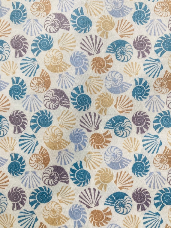 A Beautiful Blue And Beige ‘She Sells Sea Shells’ Liberty Tana Lawn 13”x 9” Crafting Patchwork