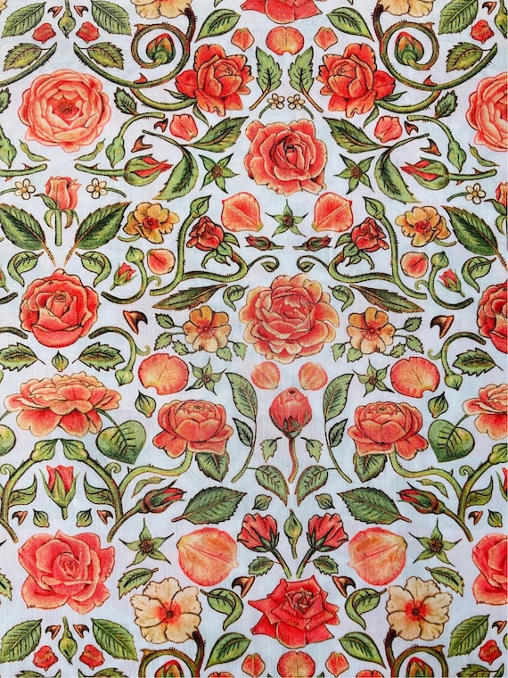 A Beautiful Orange and Green ‘Penrose’ Liberty Tana Lawn 13”x 10” Crafting Patchwork