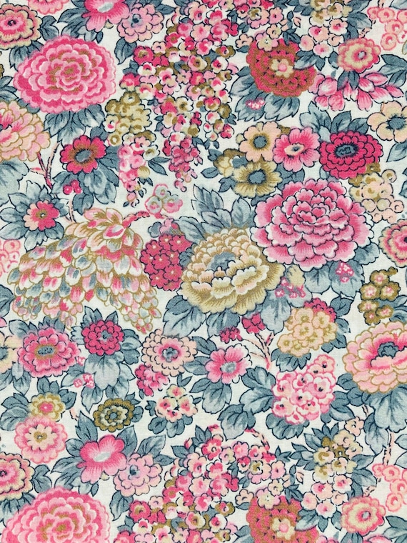 A rare, beautiful vintage ‘Elysian’ Liberty Tana Lawn cut to a generous 17” x 9 1/2” Pink and Grey