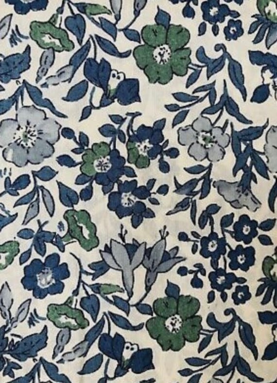Liberty Tana Lawn discontinued Blue Green ‘Mamie’, cream background.  fabric 40 x 50cms Patchwork Crafting