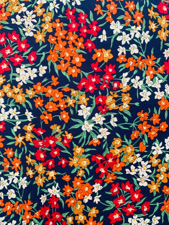 Seasonal Liberty Tana Lawn Orange and Navy ‘Sea Blossom’ Fabric 13”x 9”