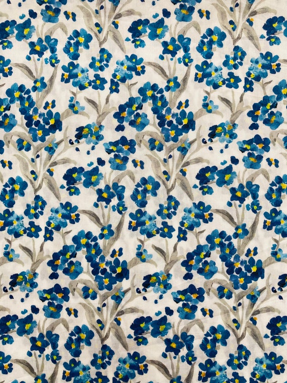 A Discontinued Blue and Yellow Liberty Tana Lawn 13” x 9”  fabric called ‘Orkney Blossom’. International Shipping