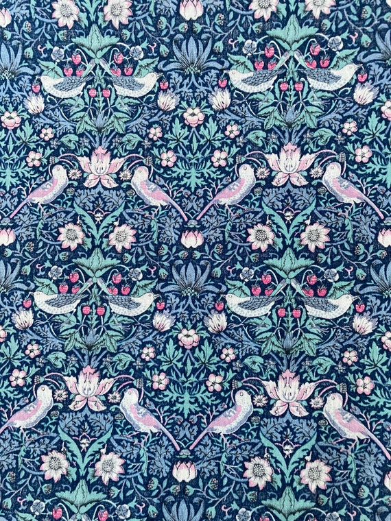 A Gorgeous Vintage (1980’s) Blue, Green And Pink ‘Strawberry Thief’ Liberty Tana Lawn 14” x 9”.