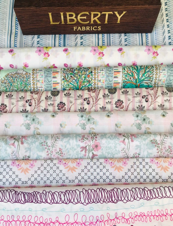Liberty Tana Lawn ‘Pretty Lines’ fabric pack. 8 different pieces, cut to a generous 6”x 9”.
