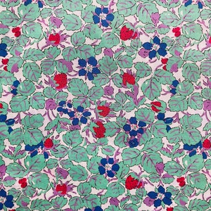 A beautiful Collectors Corner Liberty Tana Lawn Green and Red ‘Summer Fruit’ fabric 13 x 13” Patchwork Crafting