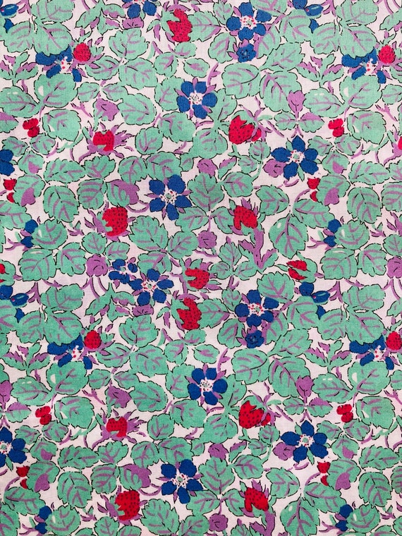 A beautiful Collectors Corner Liberty Tana Lawn Green and Red ‘Summer Fruit’ fabric 13 x 13” Patchwork Crafting