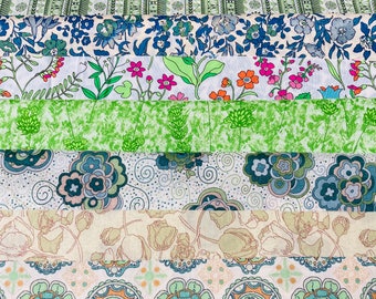 Liberty Tana Lawn “Groovy Greens” Fabric Pack. 8 pieces, 6”x 9” Quality Cottons. Crafting Patchwork