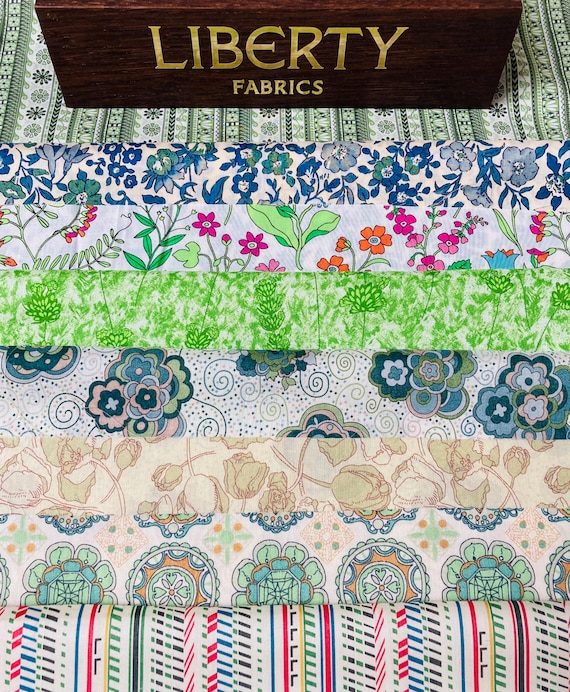 Liberty Tana Lawn “Groovy Greens” Fabric Pack. 8 pieces, 6”x 9” Quality Cottons. Crafting Patchwork
