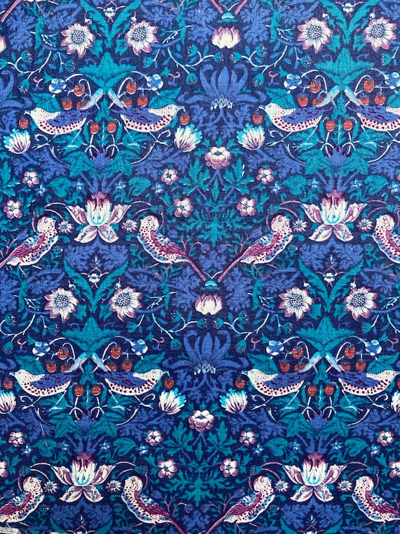 A Beautiful Vintage Turquoise and Purple ‘Strawberry Thief’. This lovely Liberty Tana Lawn Is cut to a generous 17 x 10”