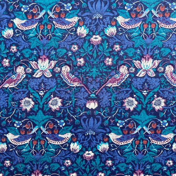 A Beautiful Vintage Turquoise and Purple ‘Strawberry Thief’. This lovely Liberty Tana Lawn Is cut to a generous 17 x 10”
