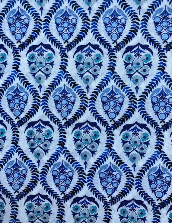 A Beautiful Blue And White ‘Bohemia’ Liberty Tana Lawn 13”x 9” Crafting Patchwork