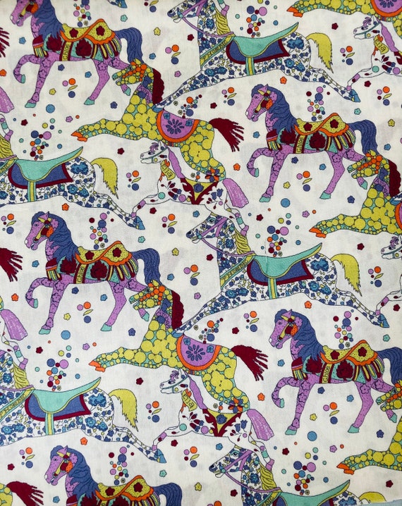 Novelty Purple on beige/cream Liberty ‘My Little Pace’ Tana Lawn Vintage 13”x 9” Pony.