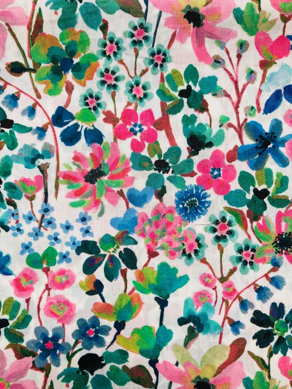 A Beautiful Blue And Pink ‘Dreams of Summer’ Liberty Tana Lawn 13”x 9” Crafting Patchwork