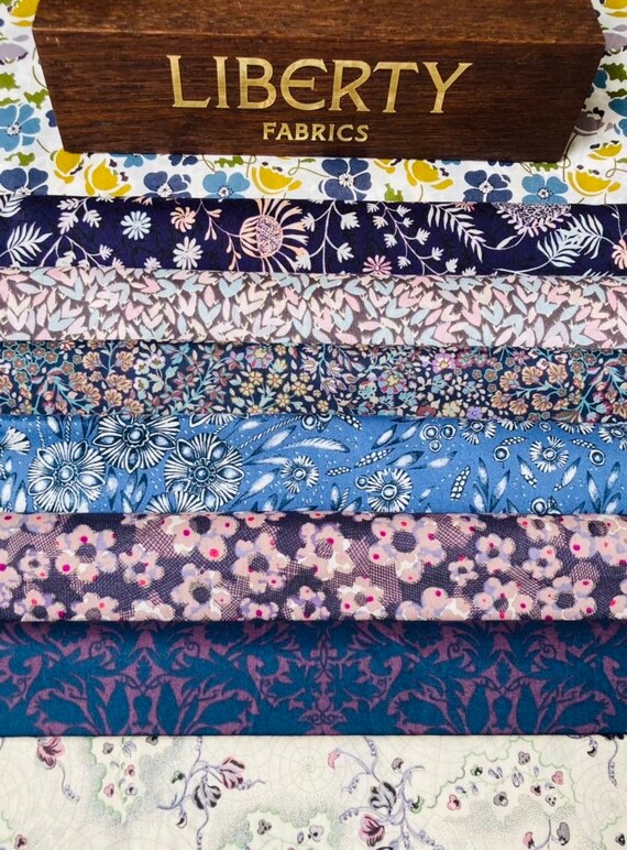 A Beautiful ‘Midnight Garden’ fabric pack. This pack contain 8 pieces of Liberty Tana Lawn cottons, cut to a generous 6”x 9” size.