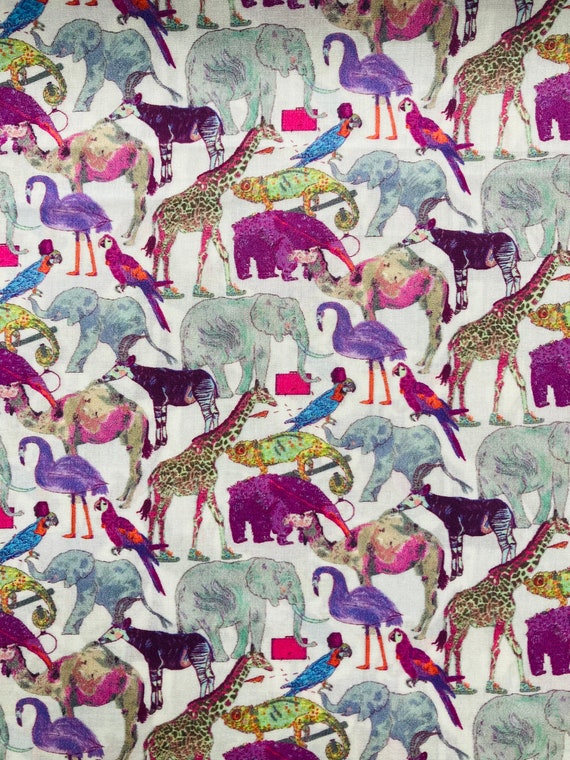 A fun novelty Purple and Grey ‘Queue For The Zoo’ Liberty Tana Lawn 13”x 9”