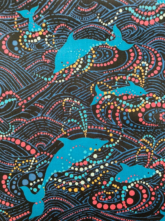 A super Turquoise and Orange Novelty ‘Lara’s Dolphin’ Liberty Tana Lawn 13”x 9”