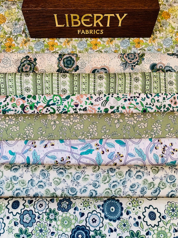 Liberty Tana Lawn fabric pack Vintage ‘Green Fingers’. There are 8 beautiful pieces in this bag, sizes are 6”x 9”.