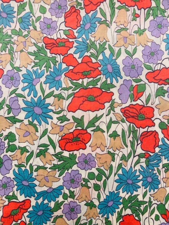 Orange and Purple Liberty Tana Lawn Vintage ‘Poppy and Daisy’ fabric 40 x 50cm Patchwork Craft