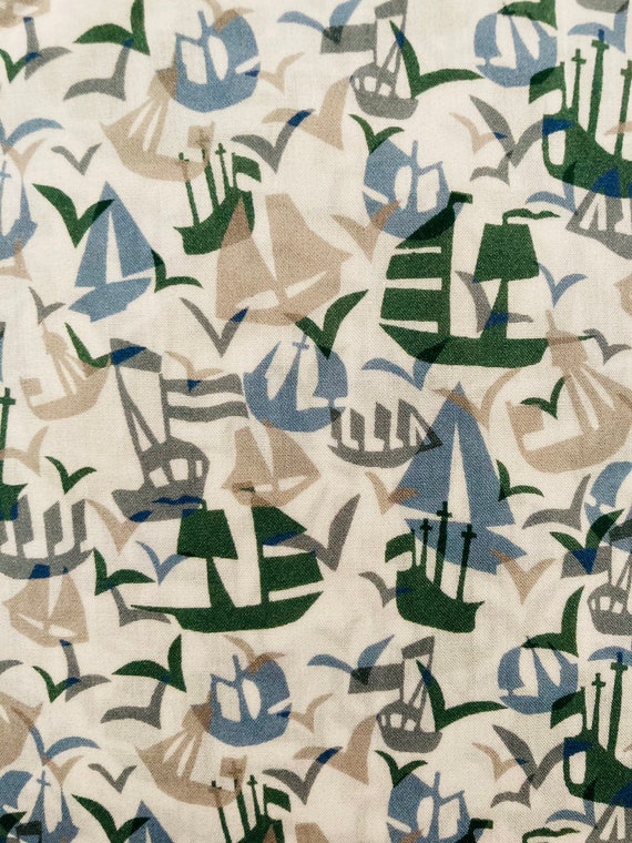 Liberty Tana Lawn Discontinued Grey and Green 13”x 9” ‘Set Sail’.