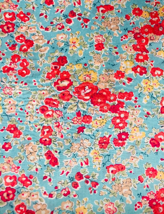 Blue and Red Vintage ‘Tatum’ Liberty Tana Lawn 13”x 9” Fabric. Crafting Patchwork
