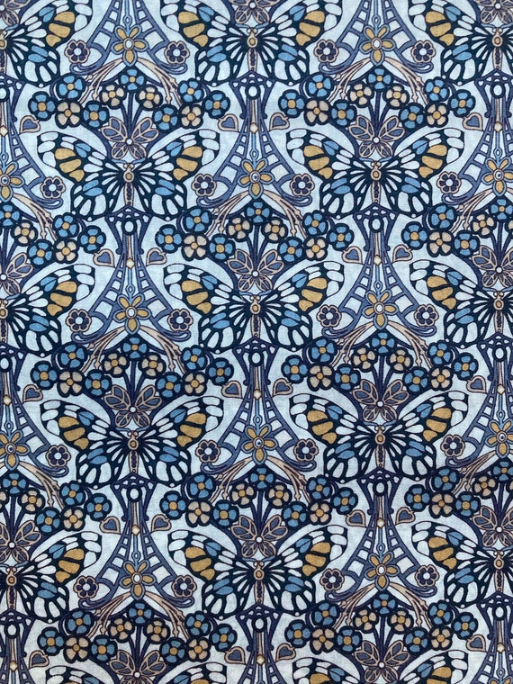 A Gorgeous Liberty Tana Lawn 13” x 9”  fabric Grey and Yellow ‘Morris Butterfly’. I offer international shipping.