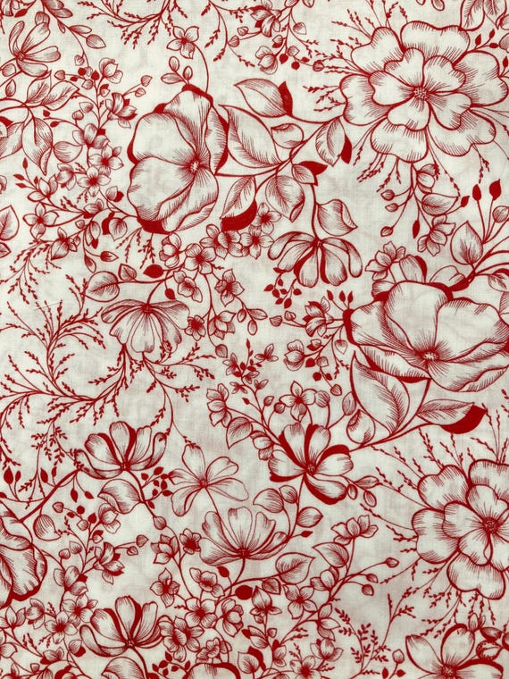A Lovely Red and White ‘Amberley Walk’ Liberty Tana Lawn 13”x 9” Fabric. Worldwide postage.