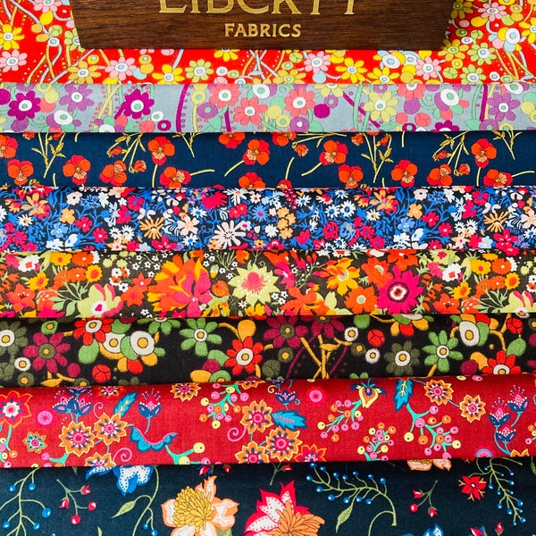 Liberty Tana Lawn ‘Sunset’ fabric pack. 8 different pieces of a generous 6”x 9”