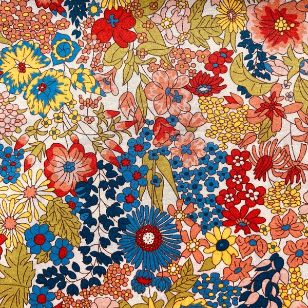 A Fabulous Liberty Tana Lawn Discontinued 13”x 9” fabric Red and Blue ‘Margaret Annie’