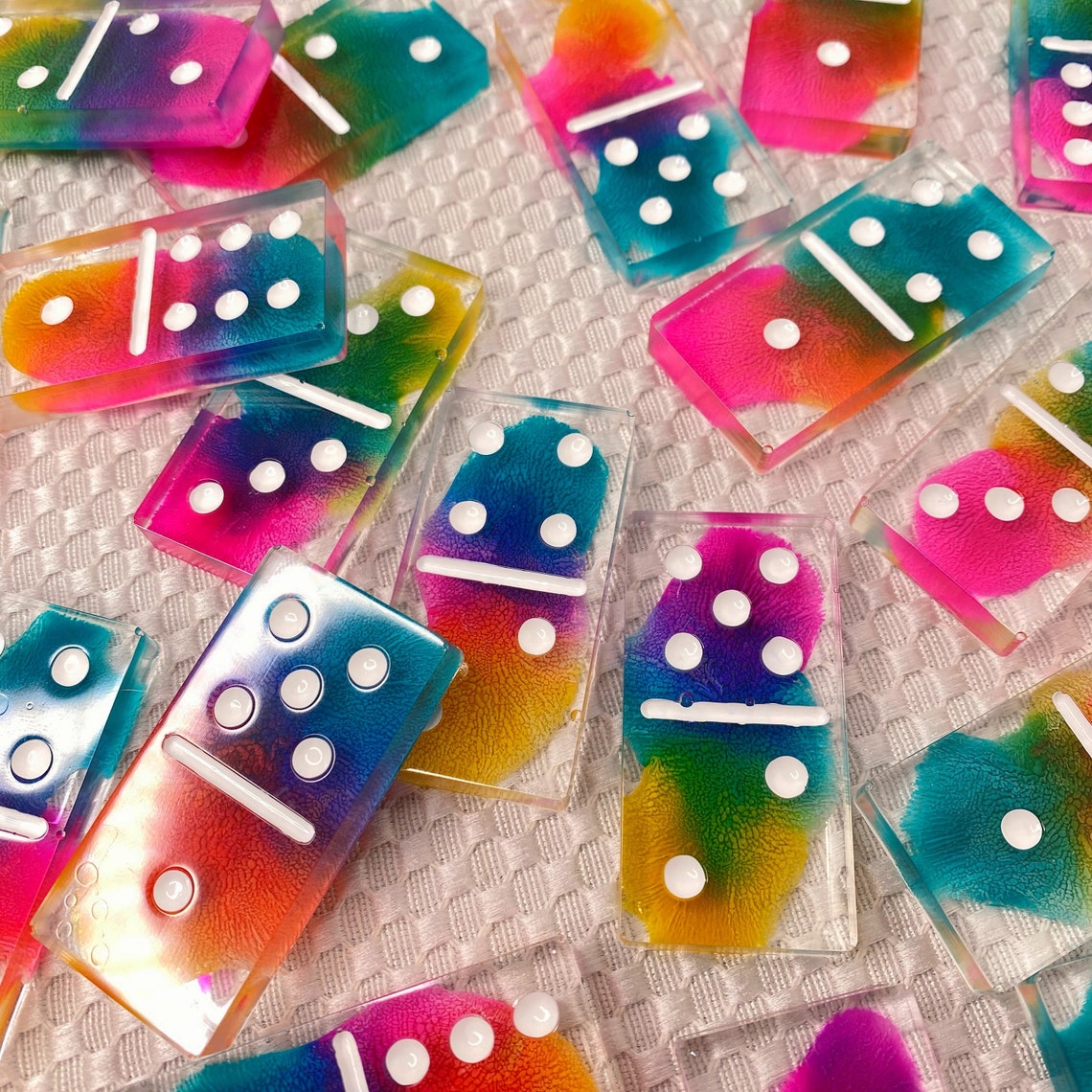Double 6 Resin Domino Set With Holographic Custom Bag 28 Etsy
