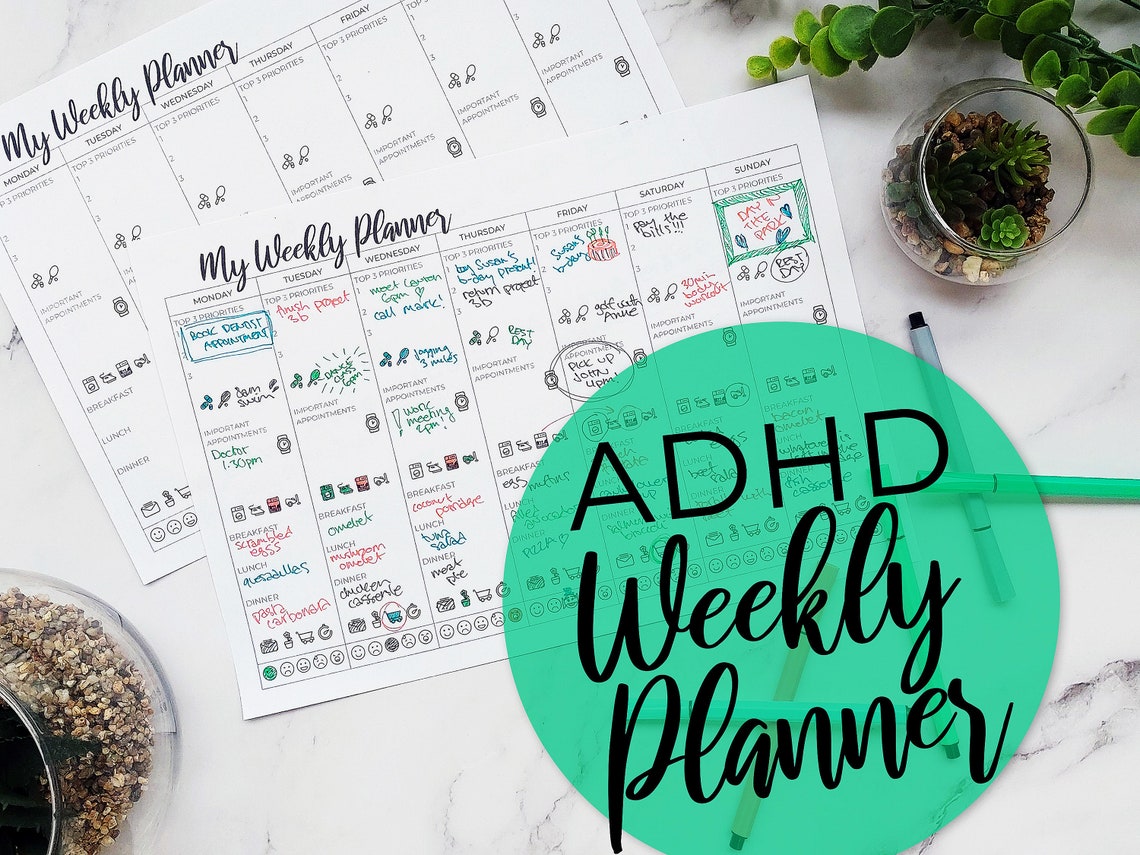 Weekly planner for adhd instant digital download pdf etsy