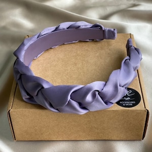 Narrow braided satin headband - Lavander matte. Flock padded braided headband. Satin wide braided headband. Spanish headband. Boho headband.