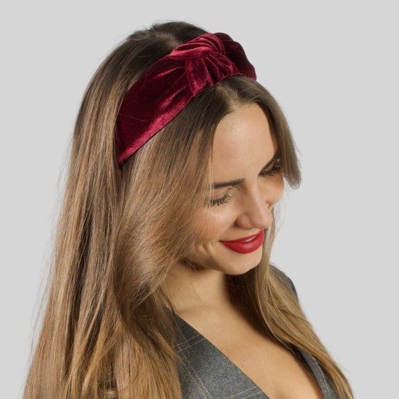 Red / burgundy velvet knot headband Silk velvet knot headband - burgundy red – BabaBarock, Baba  main image 2