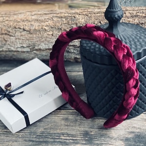 Braided Royal Velvet headband in Burgundy color. Pretty aliceband. Lightly padded. Elegant and trendy women hair accessory. Beautiful gift.