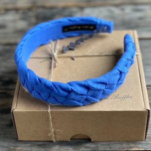 Braided linen headband Blue Cornflower color. Perfect aliceband. Lightly padded. Elegant & trendy women hair accessory. Girl trendy fashion