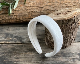 Classic Lightly Padded organic linen Headband White. Romantic Aliceband Perfect brides maid wedding hair accessory. Beautiful gift for her.