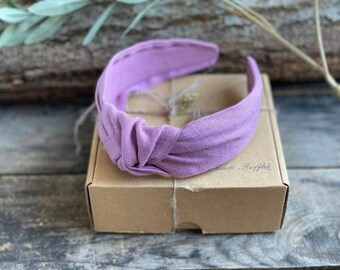Knotted Purple Linen Headband, Handmade Organic Hair Accessory