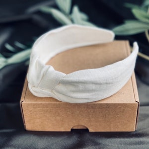 Bright White Linen headband. Top knotted headband. Romantic summer hair band. Light and comfortable hair accessory for women and girls. Gift